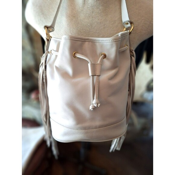 Pietro NYC White Leather Fringe Western Bag NWT NINA FRINGE BUCKE - Picture 1 of 14